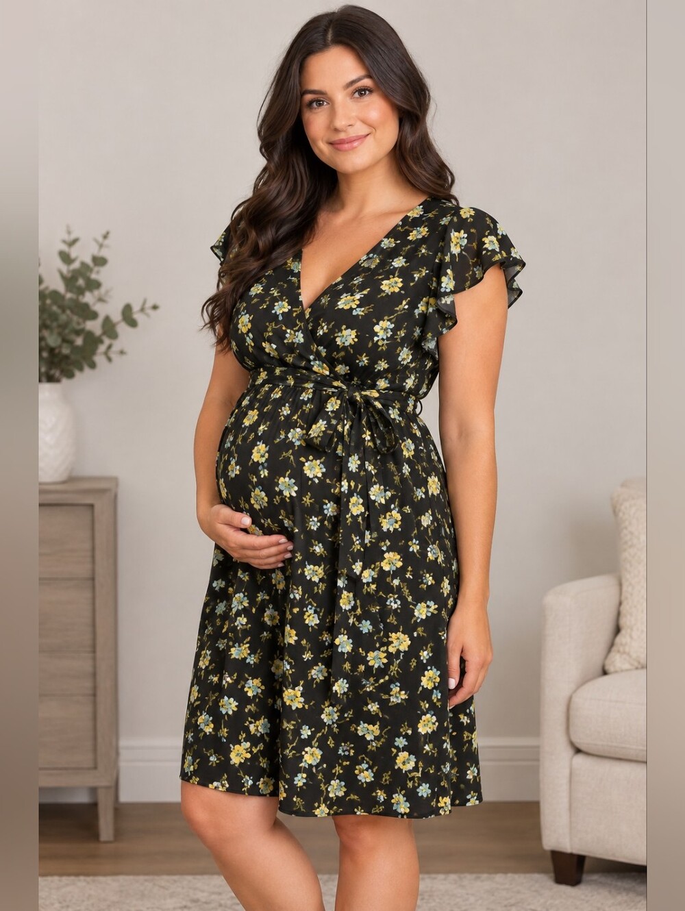 🍉Oh Baby by Motherhood Black and Yellow Floral Midi Dress